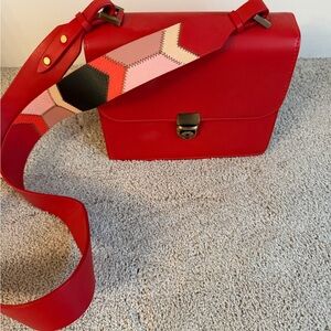 Nora Lozza Red Leather Women's Bag with Patterned Strap
